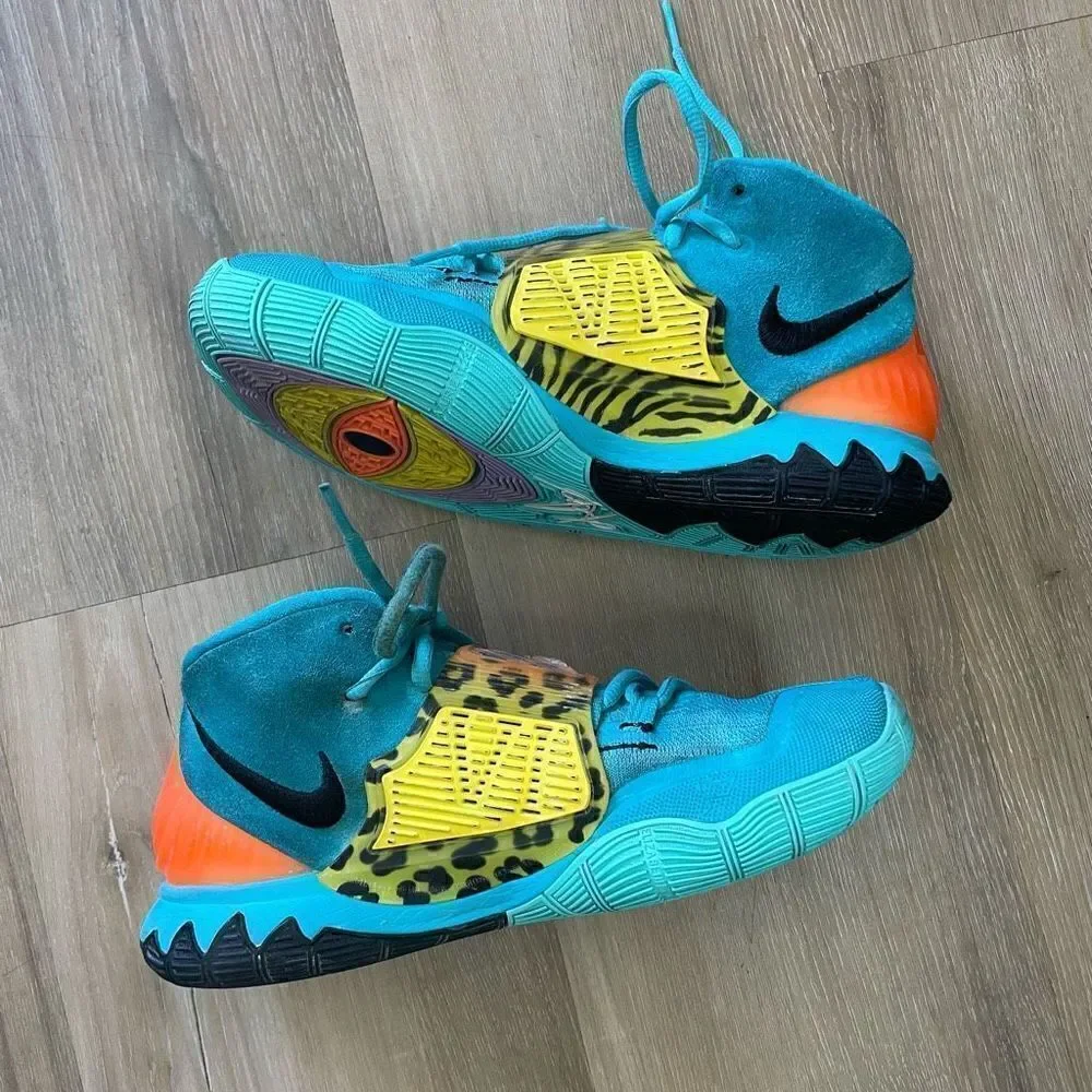 Nike Kyrie 6 Oracle Aqua Black Opti Yellow Total Orange Mid Top Youth Size 5.5